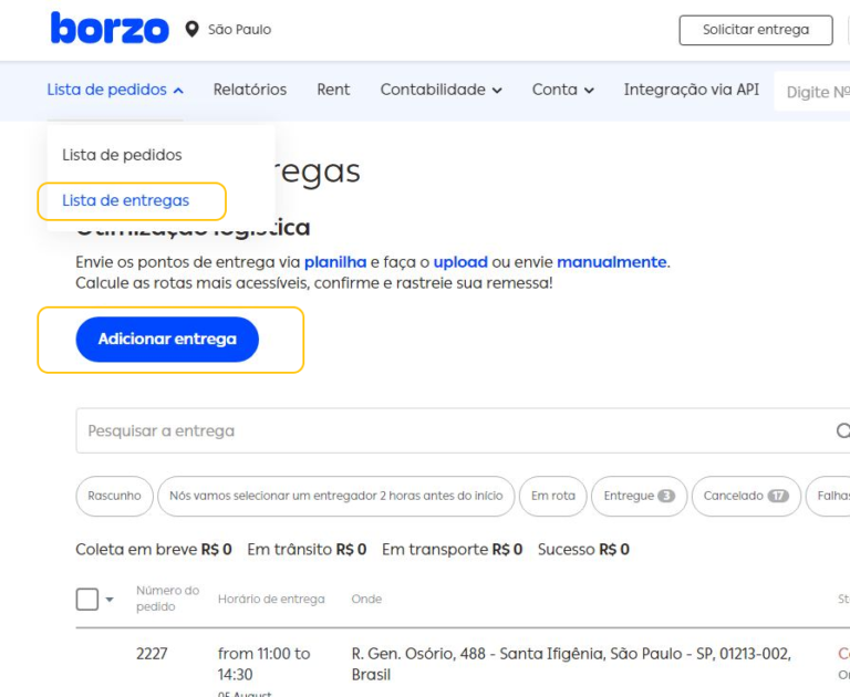 borzo para e-commerce - lista de entregas - borzo Brasil
