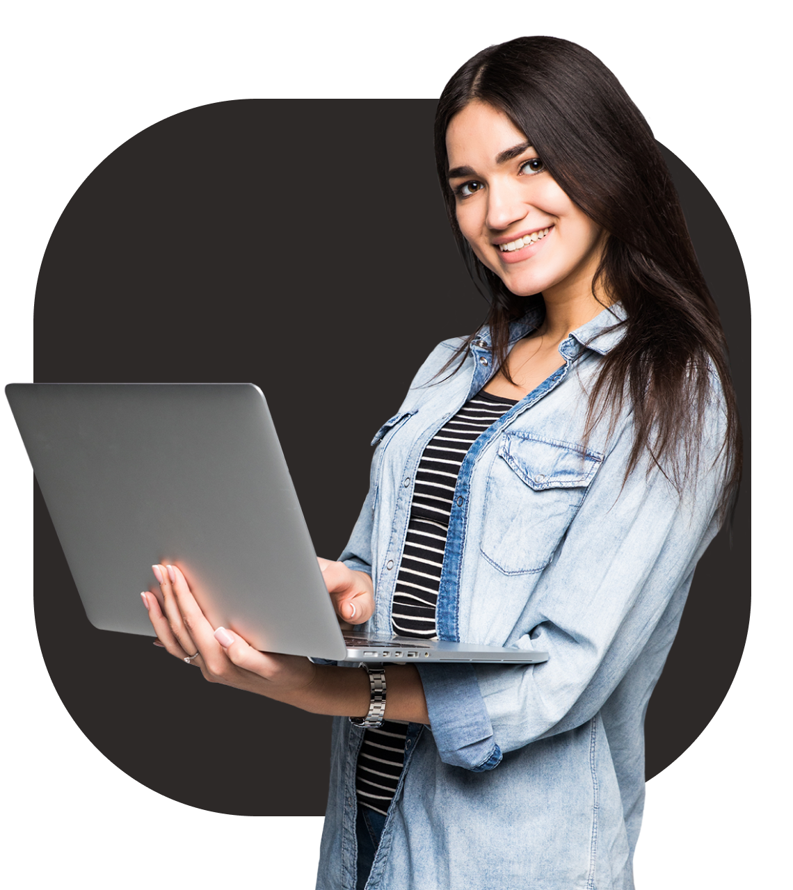 Melhor plataforma de entrega expressa - garota sorridente-borzo delivery / Setting up the Borzo app for Shopify - Girl with laptop - borzo couriers / Integración con la aplicación shopify - Girl - Smile-borzo / Platform pengiriman ekspres terbaik-gadis tersenyum-pengiriman borzo / 최고의 특급 배달 플랫폼-웃는 소녀-보르조 배달