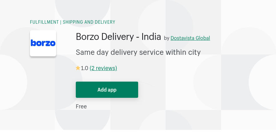 borzo shopify app page - application install - Borzo delivery India