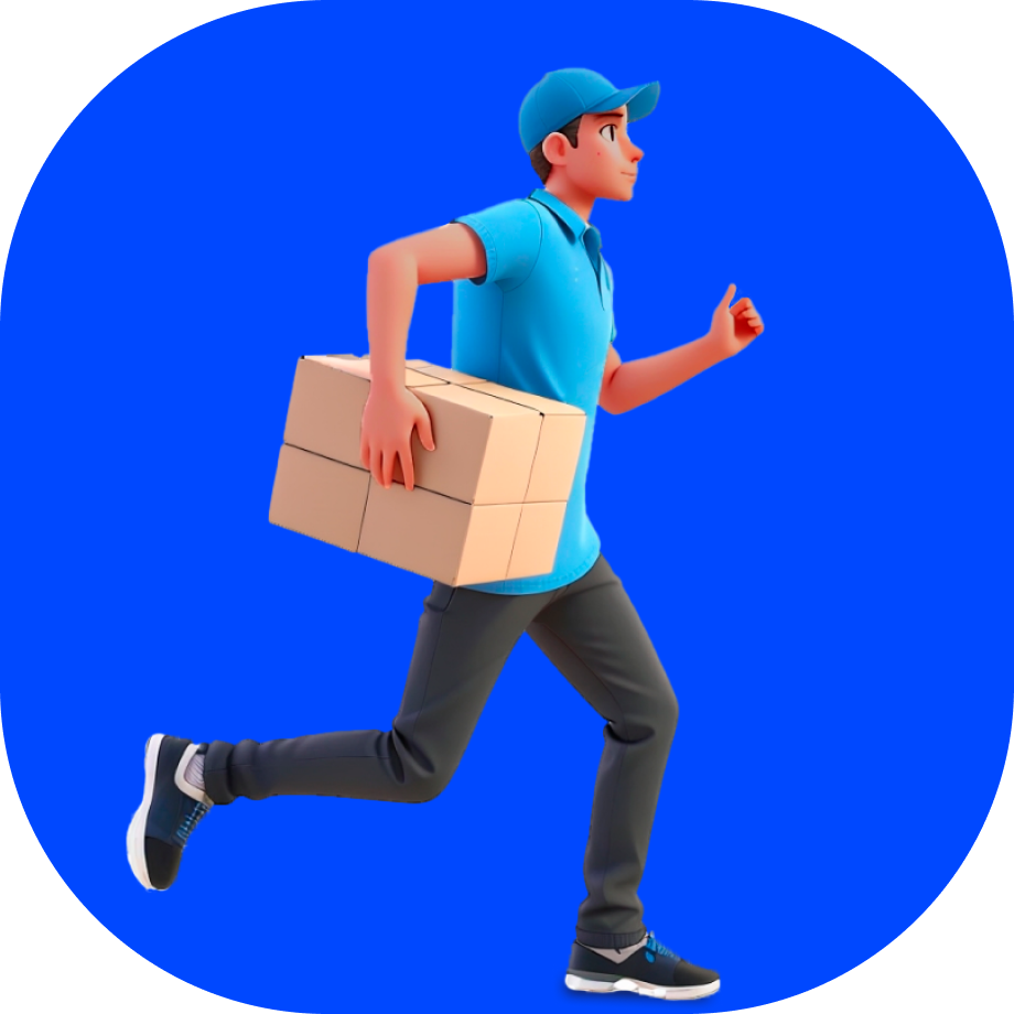 Diamond Harbour delivery courier - courier in blue shirt running holding a box - Borzo India