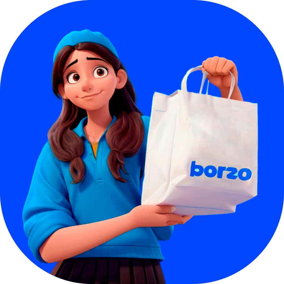Galaxy delivery service - courier girl holding a white paper bag - Borzo India
