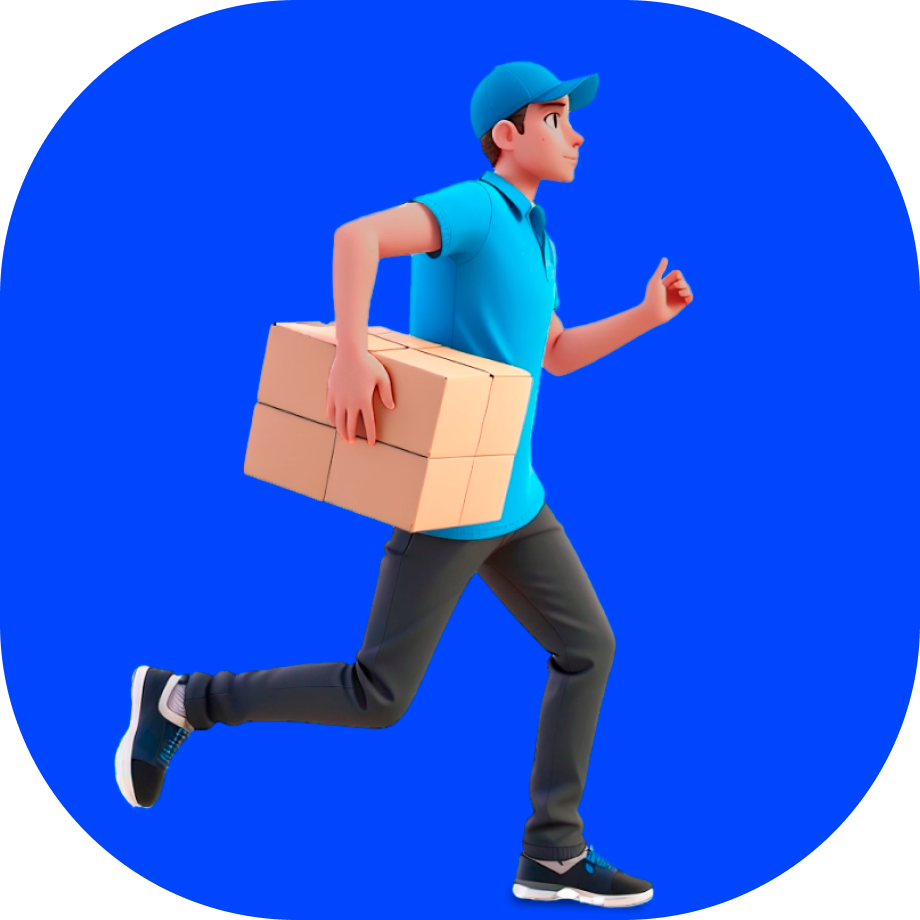 Diamond Harbour delivery courier - courier in blue shirt running holding a box - Borzo India
