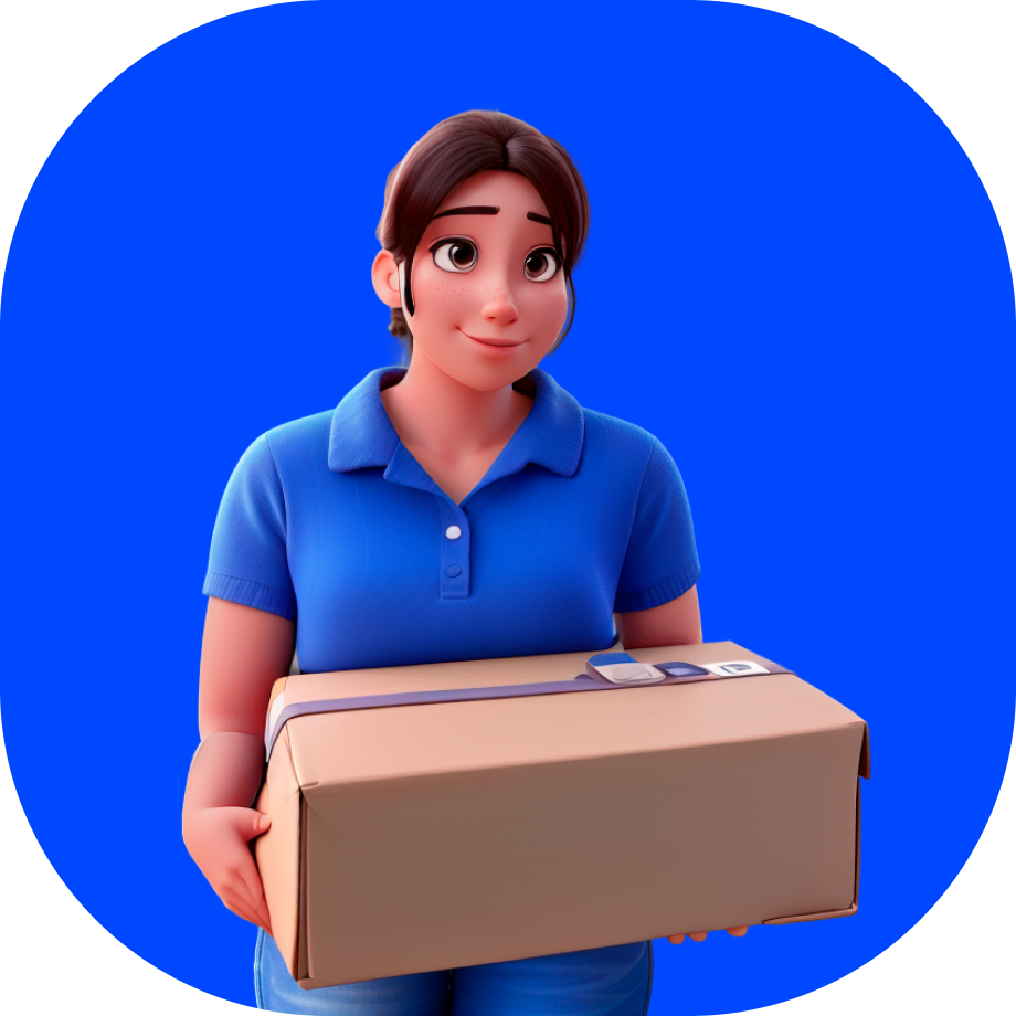 Okhla delivery courier - woman courier in blue shirt holding a box - Borzo India