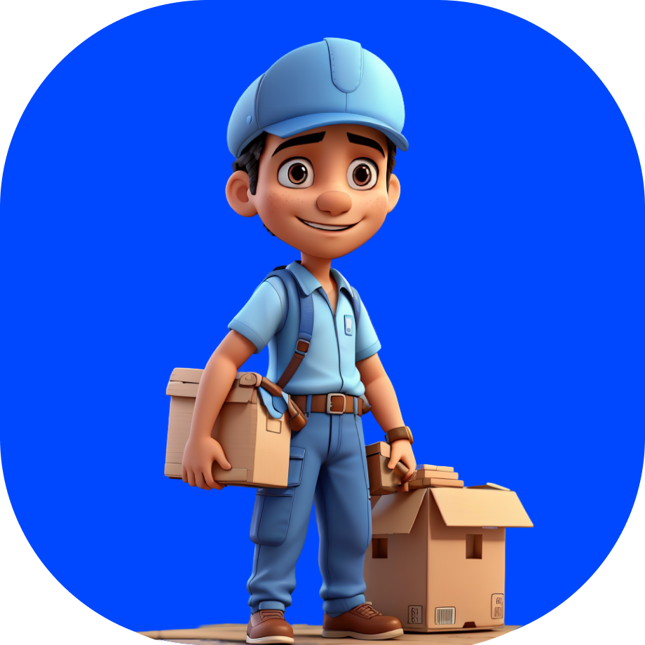Ramnagar's best delivery service - cartoon style courier in blue clothes with boxes - Borzo India