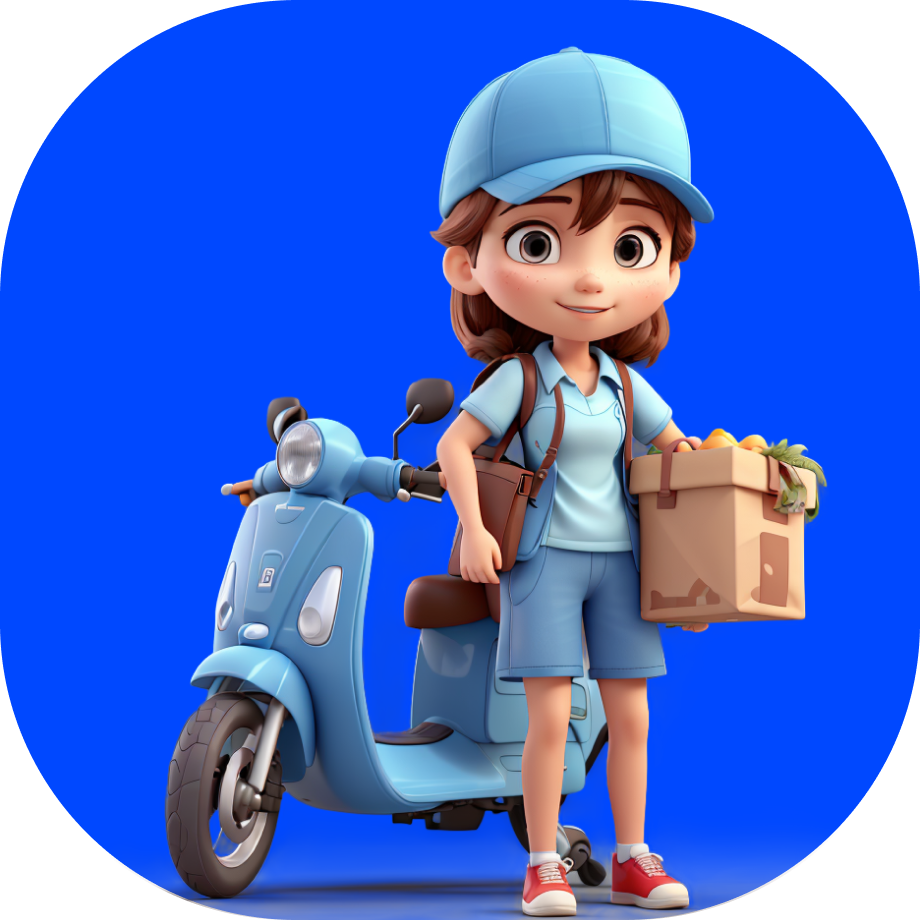 Mumbai Home Delivery - catroon style woman courier holding a box - Borzo India