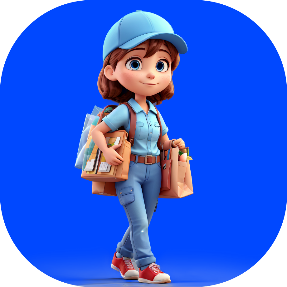 Easy And Fast Home Delivery in India - courier girl cartoon style in blue clothes - Borzo