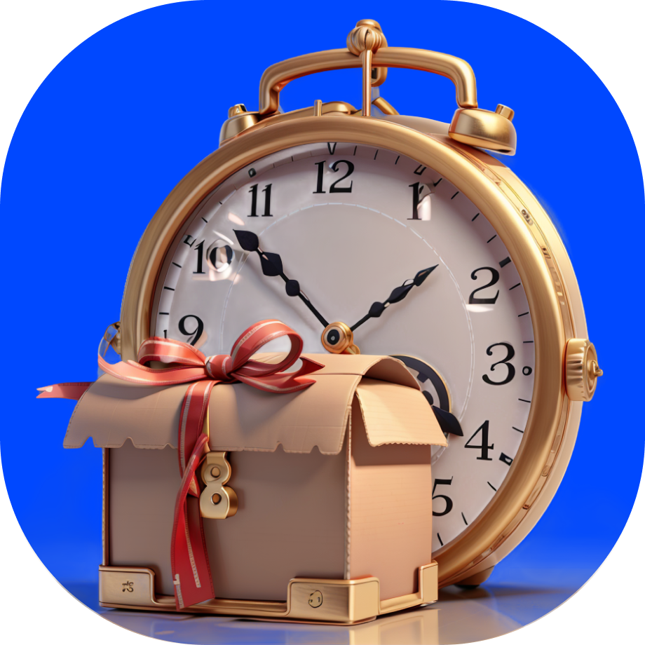 round the clock quick delivery in India - clock and a box with a bow - Borzo India