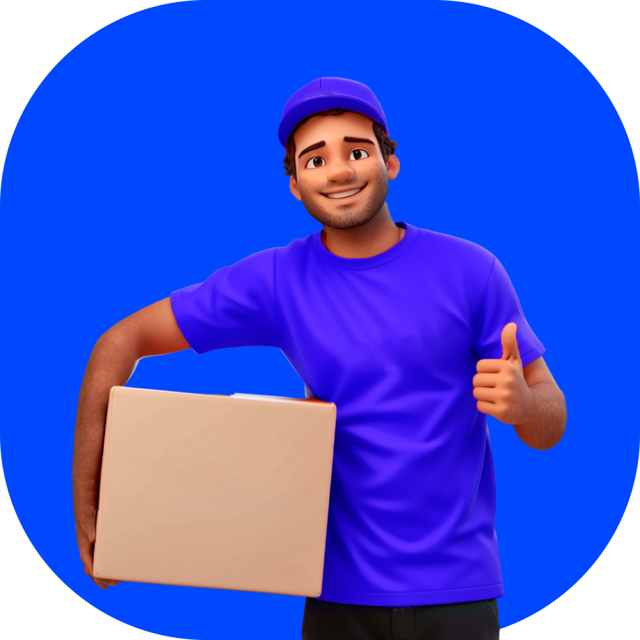 Punjab delivery - courier holding a box thumbs up - Borzo India