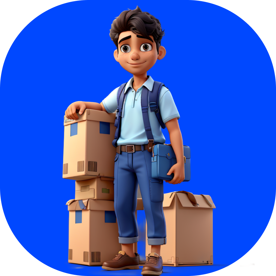 Courier Services in Bandra West - man with boxes, Indian courier, cartoon style illustration - Borzo India