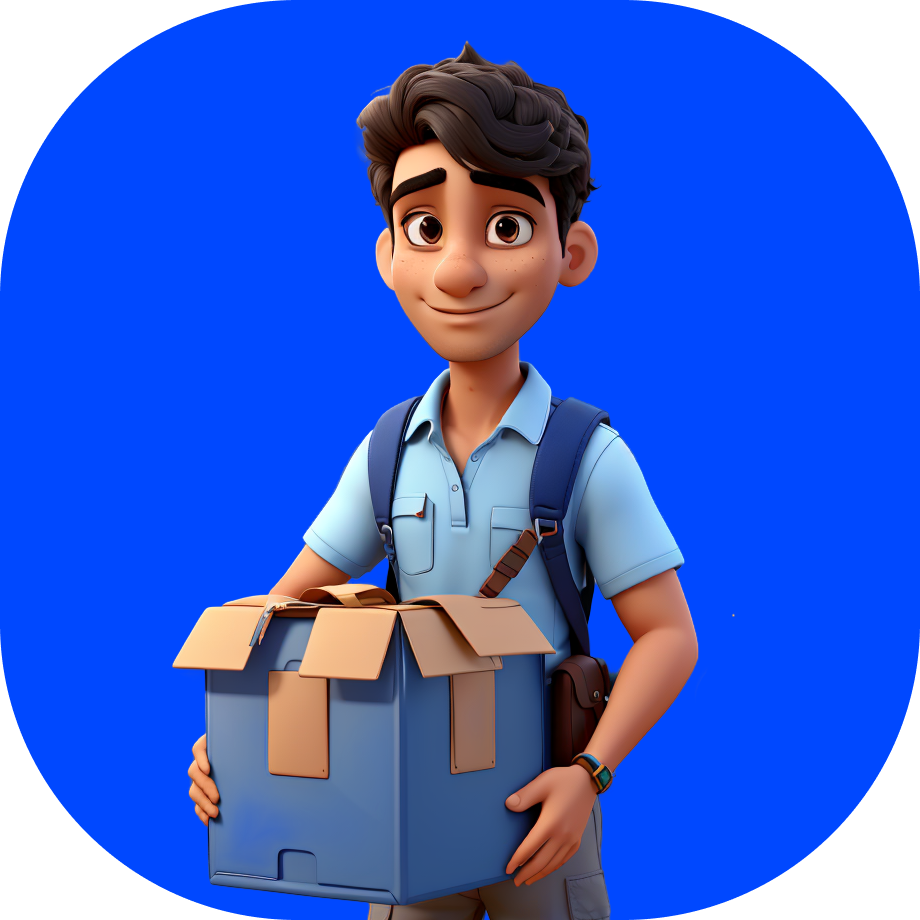 Courier Delivery in Koramangala - courier man Indian with a box in hands cartoon style illustration - Borzo India