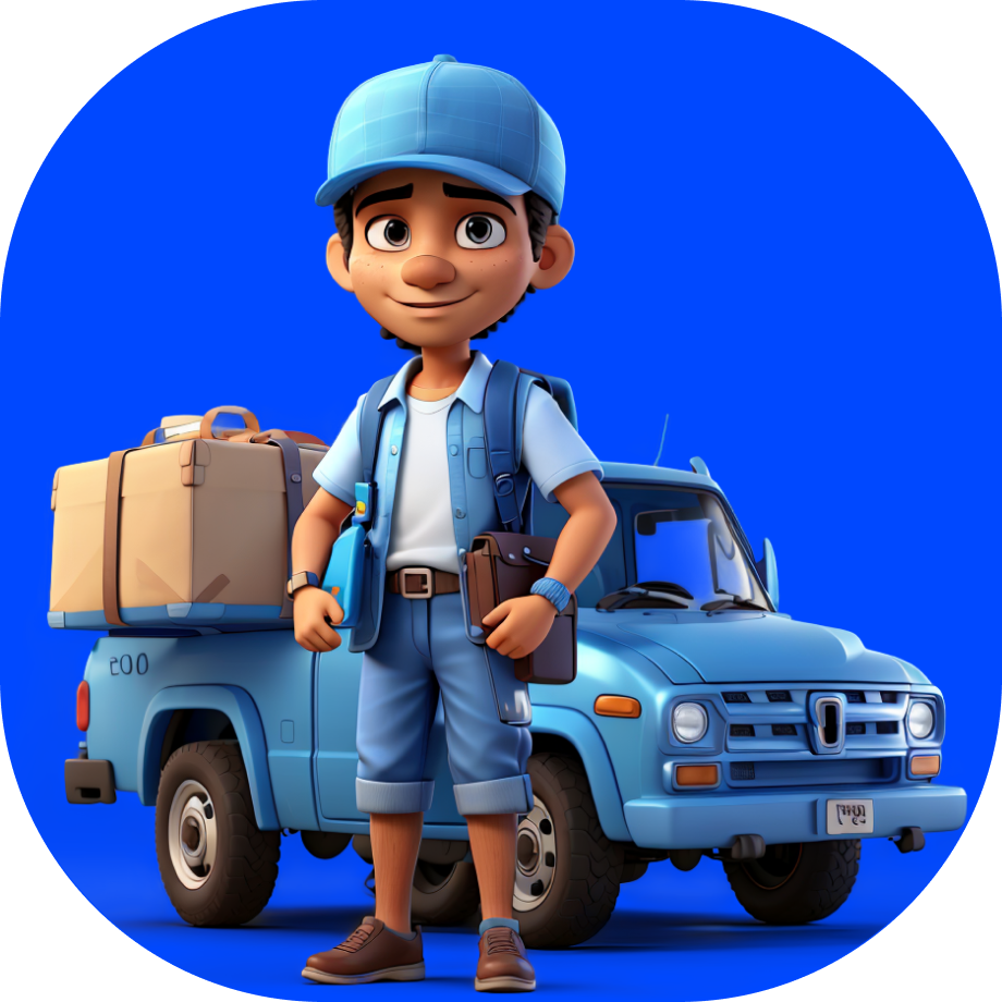 Top-Tier Courier Service in Mayur - courier in blue clothes with a car and a box - Borzo India