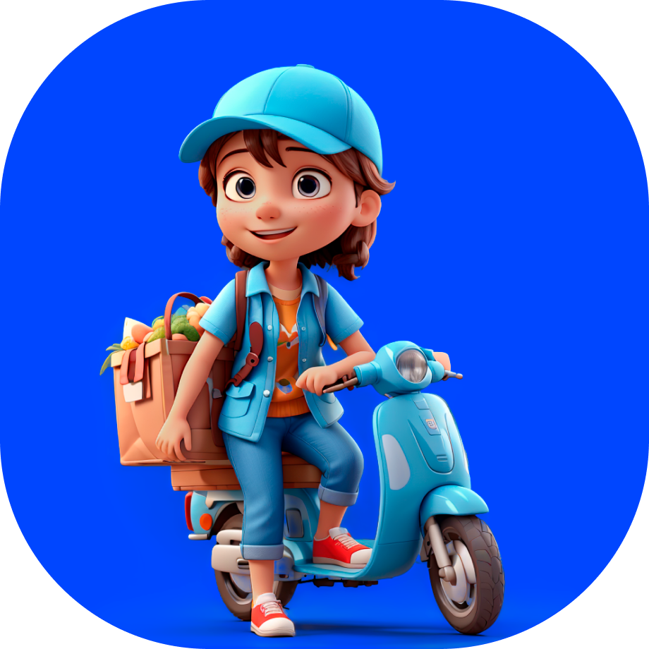 Fastest Courier Service in Ahmedabad - courier gurl on a skooter delivering a box cartoon style - Borzo India