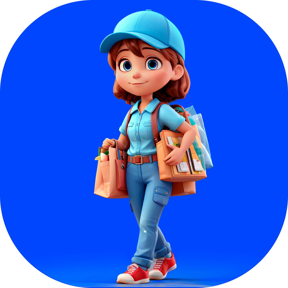 Swift and Reliable Delivery in Ghaziabad - girl courier in a cap delivering bags cartoon style - Borzo India